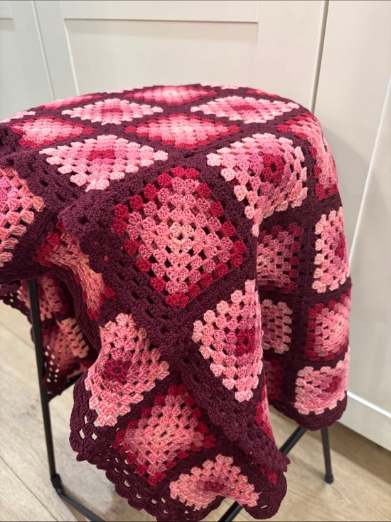 Handmade Other - Handmade Pink and Burgundy Crochet Granny Square Throw
